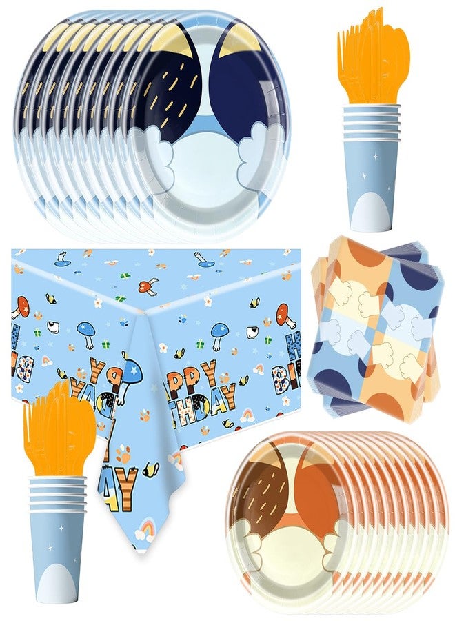 NF orange 81Pcs Blue Dog Birthday Party Tableware Set Cute Dog Party Decoration Blue Cartoon Birthday Party Supplies - Image 1